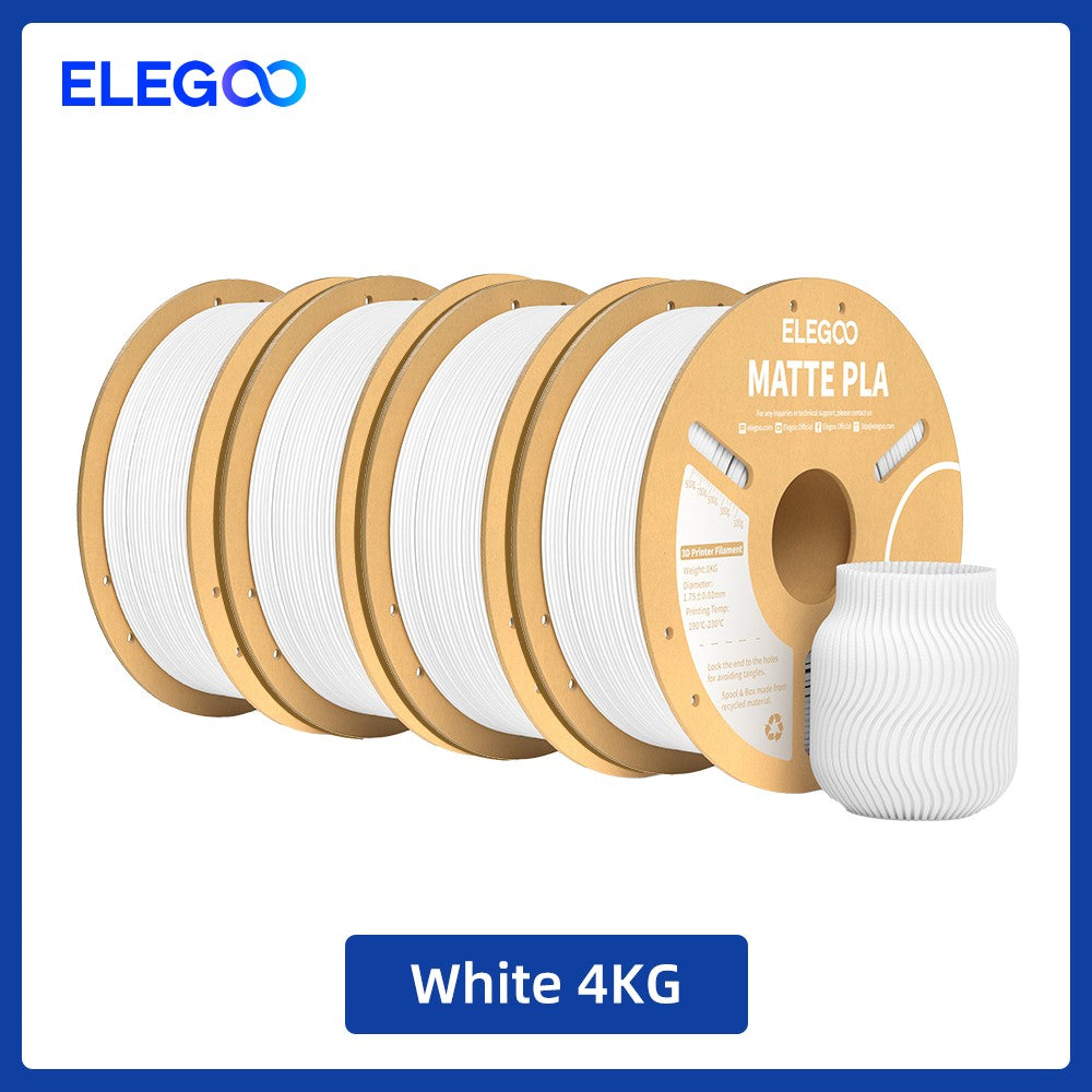 Filamento PLA Mate ELEGOO 1KG, 1.75mm para Impresora 3D FDM, Precisión Dimensional +/- 0.02mm, Bobina de Cartón de 1kg (2.2lbs)