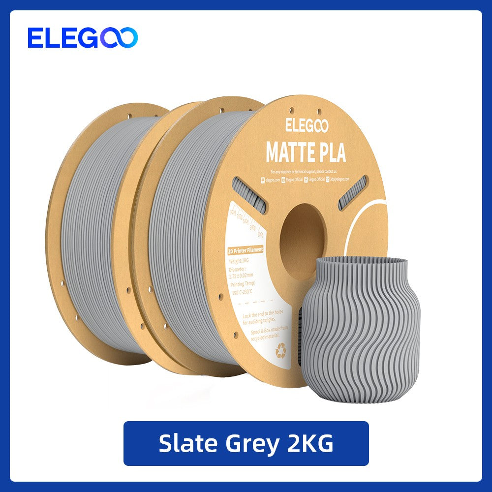 Filamento PLA Mate ELEGOO 1KG, 1.75mm para Impresora 3D FDM, Precisión Dimensional +/- 0.02mm, Bobina de Cartón de 1kg (2.2lbs)
