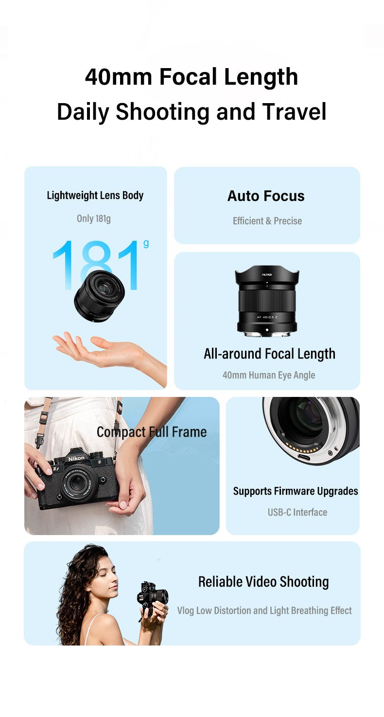 VILTROX 40mm F2.5 para Nikon Z, Lente Sony E de Fotograma Completo con Enfoque Automático para Retratos y Vlogs, Compatible con Cámaras Nikon y Sony, Montura ZFC Z6 A7CR