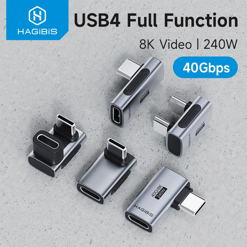 Hagibis-Adaptador USB C a C de 240W, 40Gbps, 8K, 60Hz, convertidor de 90 grados, adaptador USB4 para tableta Thunderbolt 4/3 MacBook iPhone 17 Pro