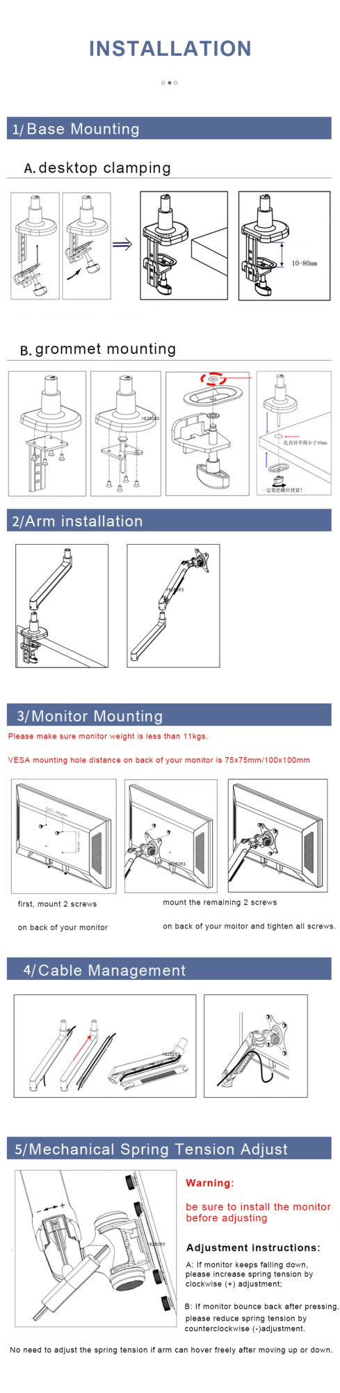Soporte de Monitor de escritorio V8 de aluminio, brazo de resorte mecánico, elevación libre, movimiento completo, soporte de Monitor de TV, carga de 11kg, 17-38"