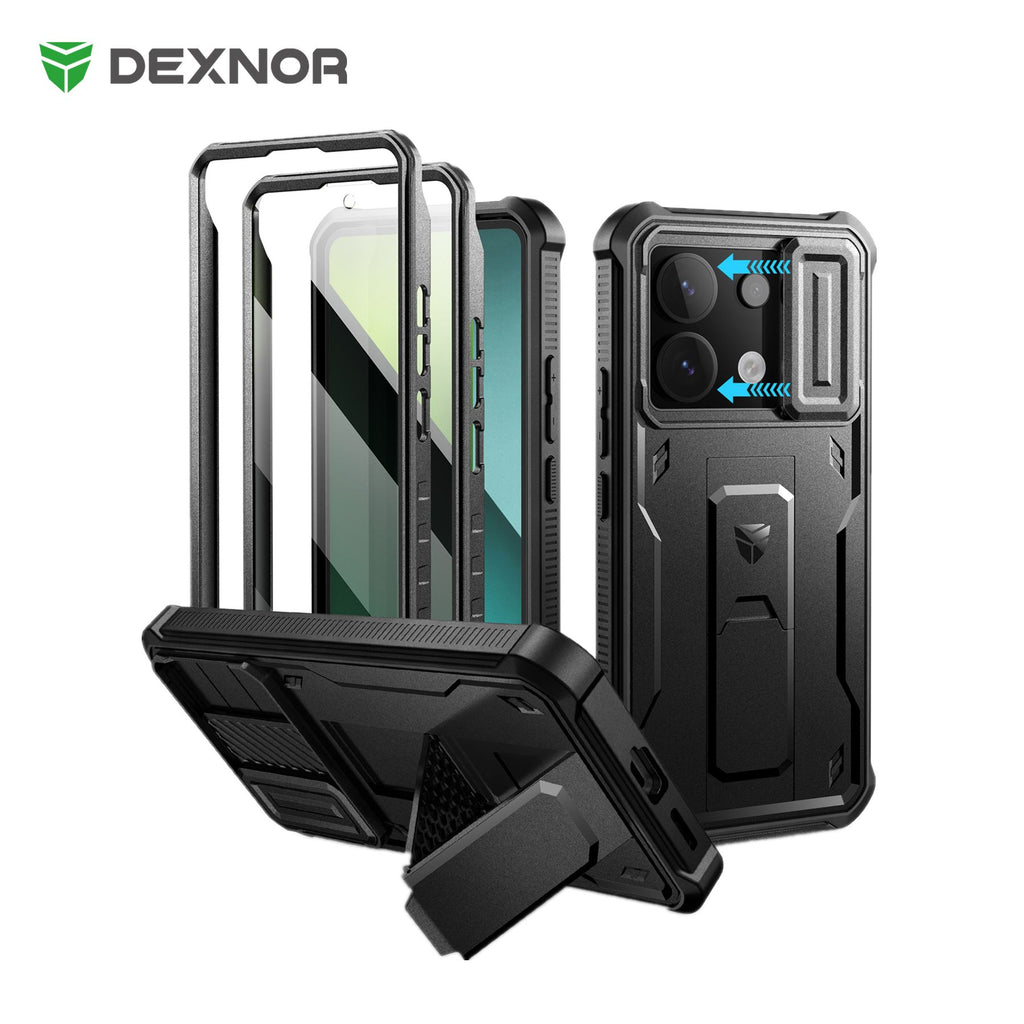 Funda Resistente a Impactos para Redmi Note 13 Pro 5G con Cubierta Deslizante Integrada para la Cámara y Protector de Pantalla Integrado con Soporte