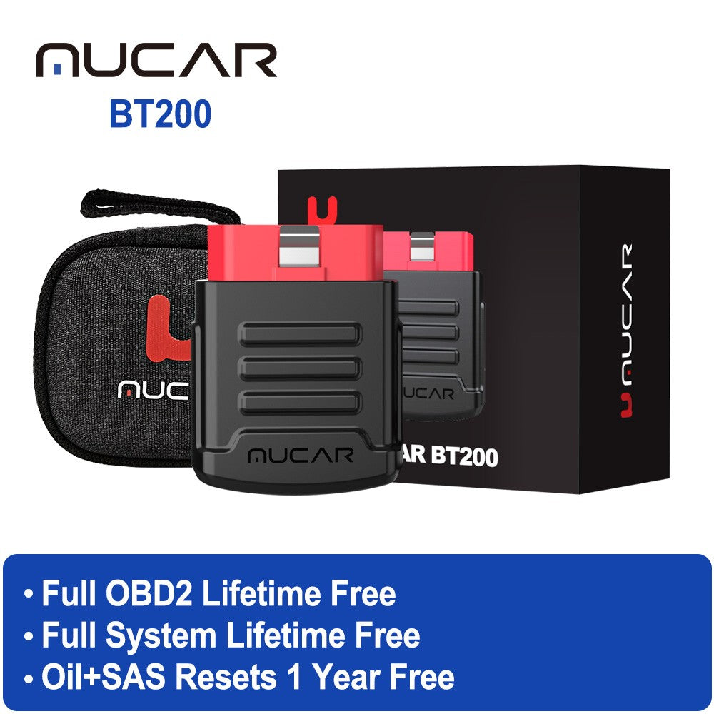 MUCAR BT200/BT200 PRO, herramienta de diagnóstico de coche con Bluetooth, aceite IMMO SAS 15, reinicio OBD2, escáner, lector de código automático para diagnóstico de sistema completo
