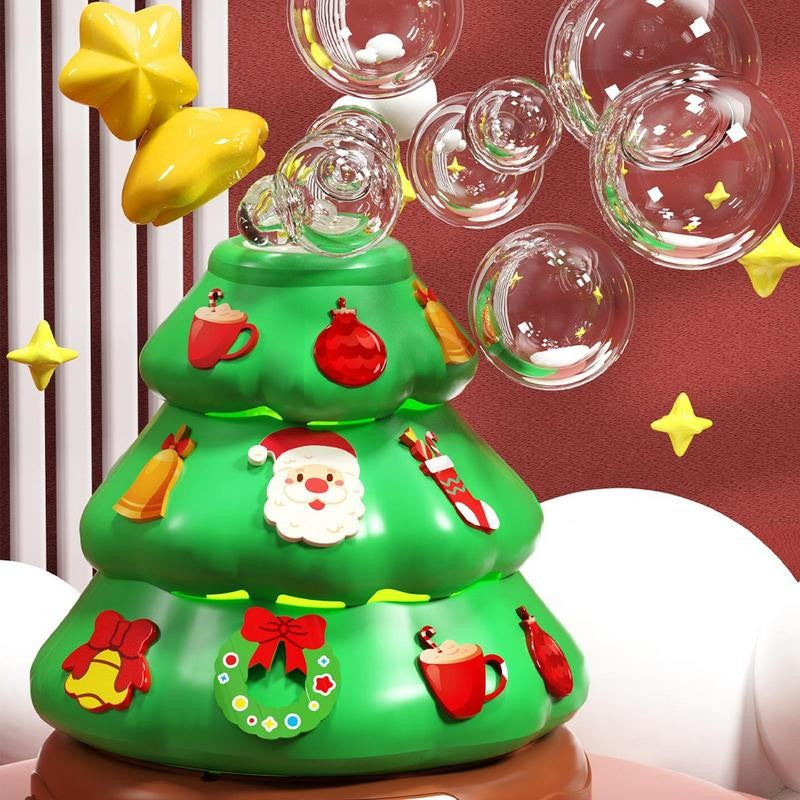 Caja de música para árbol de Navidad, máquina de burbujas de juguete con luces, música navideña, decoración para niños