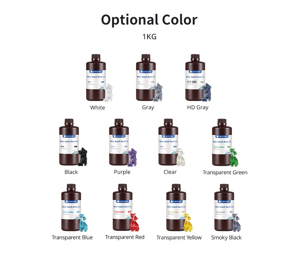 Anycubic Resina de lavado de agua Impresoras 3D Resina Lavable con agua 365-405nm para LCD DLP Photon M3 Plus Max 7K mono 6K Impresión