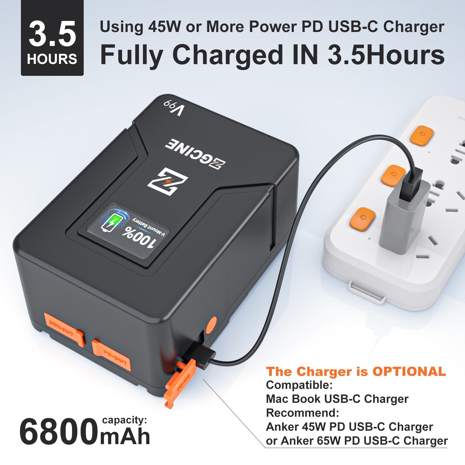(DO Brasil) Batería de litio V-Lock ZGCINE ZG-S200 V99 con montura V para videocámaras/dispositivos digitales/luces de video/monitores
