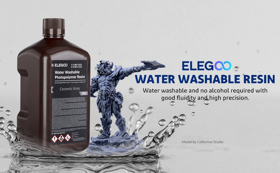 Resina para Impresora 3D ELEGOO, 2 kg, 405 nm, Curado UV, Lavable con Agua, para Impresión 3D LCD, Alta Precisión, Bajo Olor, Gris 2000 g