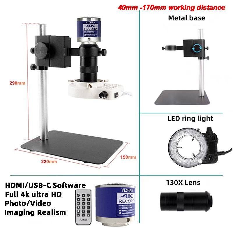 YIZHAN 60MP 48MP 13MP HD microscopio Digital para soldar 4K HDMI USB VGA microscopio electrónico cámara lente de Zoom para medir