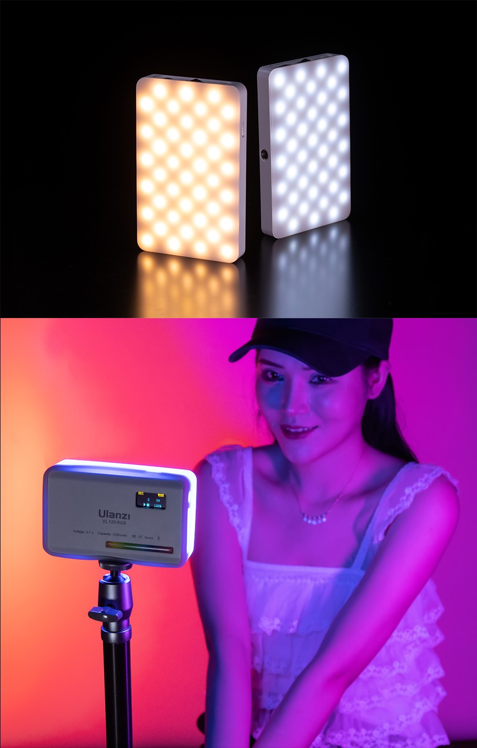 Ulanzi VL120 luz de vídeo blanca RGB a todo Color 2500K-9000K luz LED de fotografía luz de cámara regulable luz de relleno Vlog en vivo