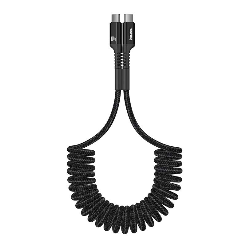 Baseus PD 100W carga rápida con Cable de bobina extensible diseño USB tipo C Cable para iPhone 15 Cable Android retráctil de resorte