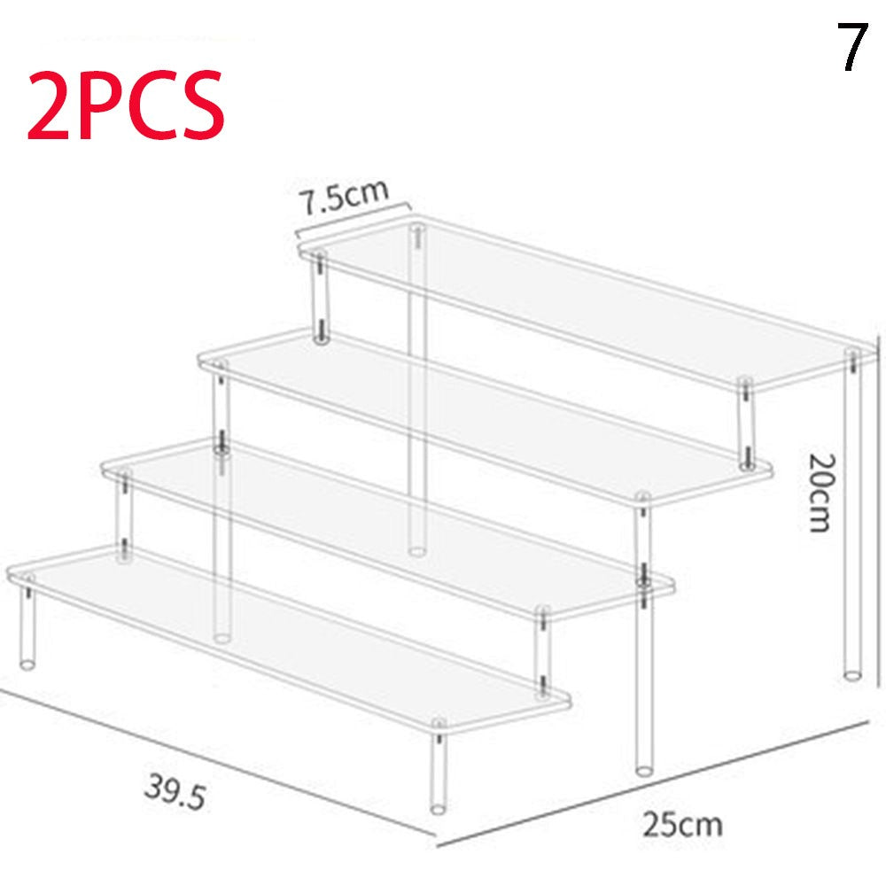 Soporte de exhibición acrílico de 1-4 niveles, estante de exhibición duradero para magdalenas, Perfume, muñeca, caja ciega Trapezoidal transparente, estante de almacenamiento