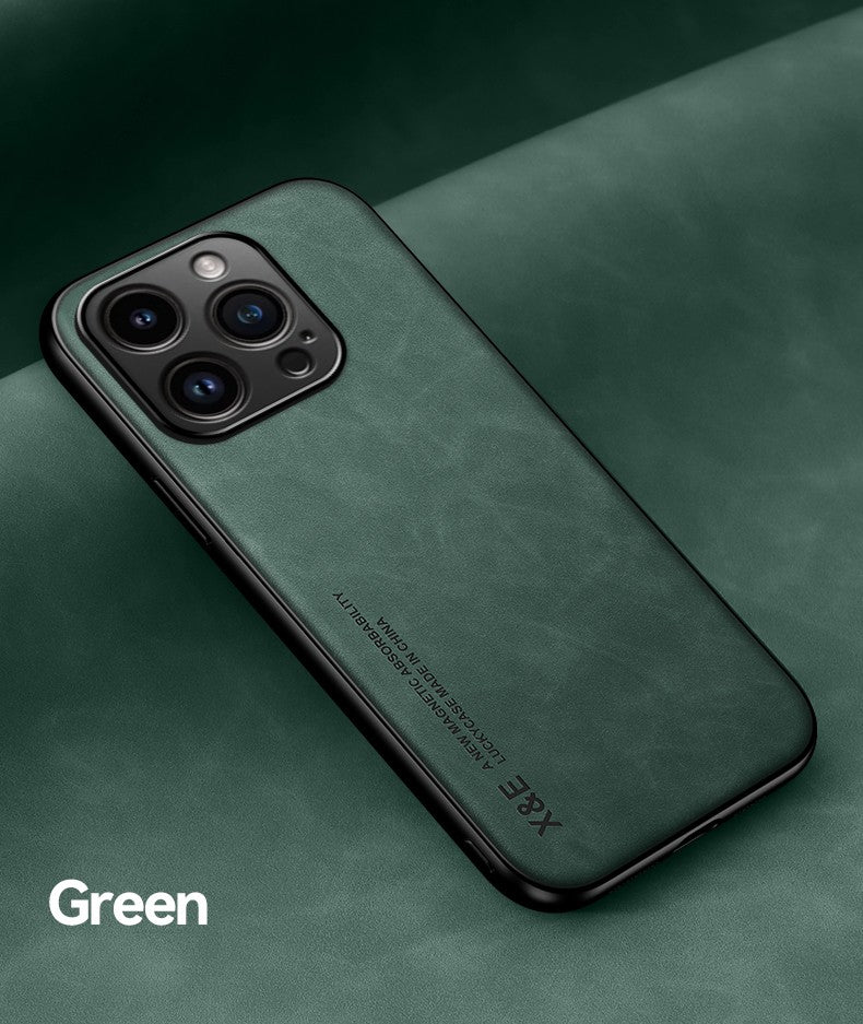 Funda de cuero de lujo para iPhone 16 Pro Max, funda con placa de Metal, soporte para coche, funda para iPhone 16 Pro 16Plus