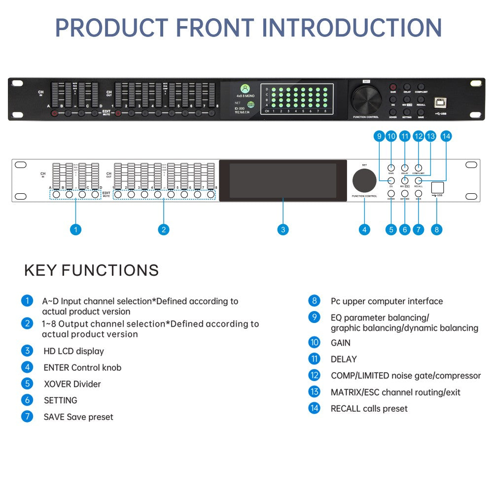 Paulkitson-Procesador de Audio Digital LD448, sistema de Control de altavoz profesional, con Procesador Fir de 32 bits, Driverack 4in y 8out