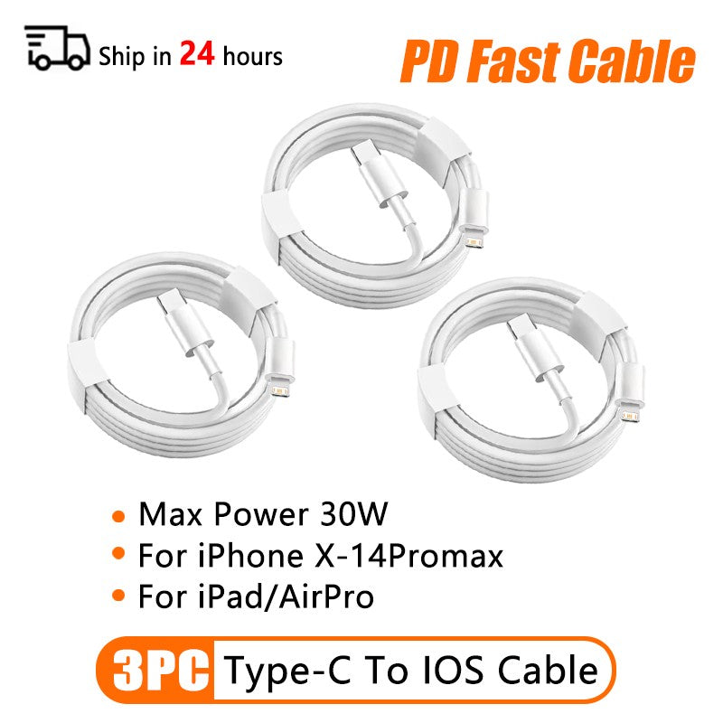 Cable USB tipo C PD de 66W para Apple iPhone 16 15 14 13 11 Pro Max 12 Mini 7 8 Plus XS R Cable de carga USB C de carga rápida