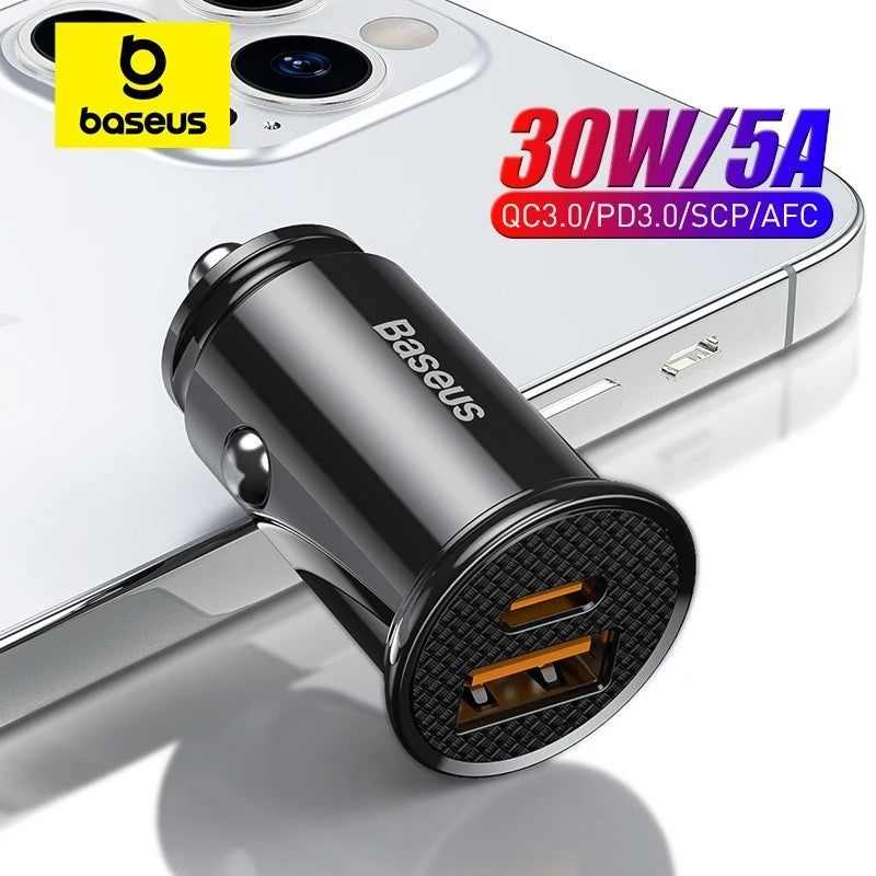 Baseus-cargador USB para coche, dispositivo de carga rápida de 30W, 4,0, 3,0, FCP, SCP, PD, para Xiaomi iPhone16, 15, 14 Pro Max