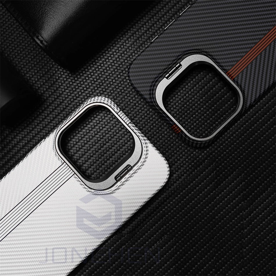 Soporte de aleación para lente MagSafe, funda para iPhone 14, 15 Pro, 13Pro Max, carga inalámbrica, textura de píxeles, dura, PC, cubierta trasera delgada