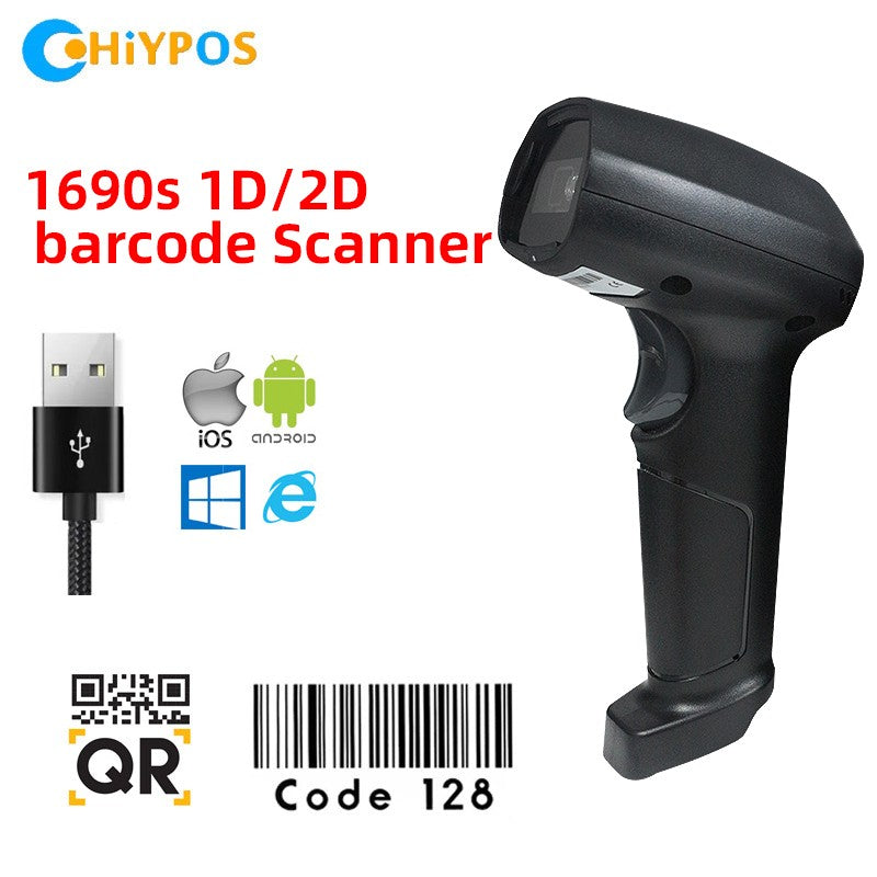 Escáner de código de barras con cable/inalámbrico/Bluetooth, lector de código de barras portátil, matriz de datos 1D/2D, industria de supermercado, nuevo