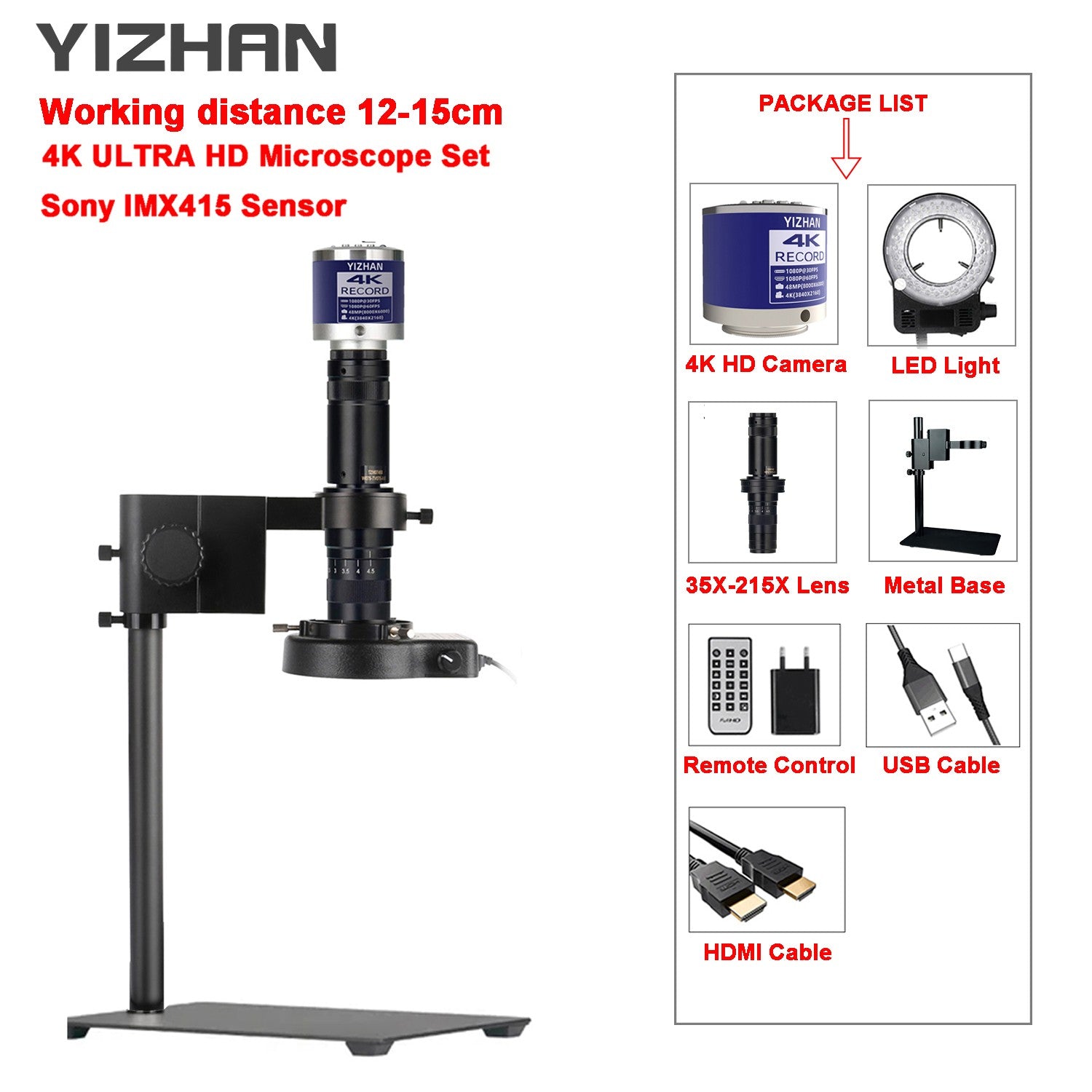 YIZHAN 60MP 48MP 13MP HD microscopio Digital para soldar 4K HDMI USB VGA microscopio electrónico cámara lente de Zoom para medir