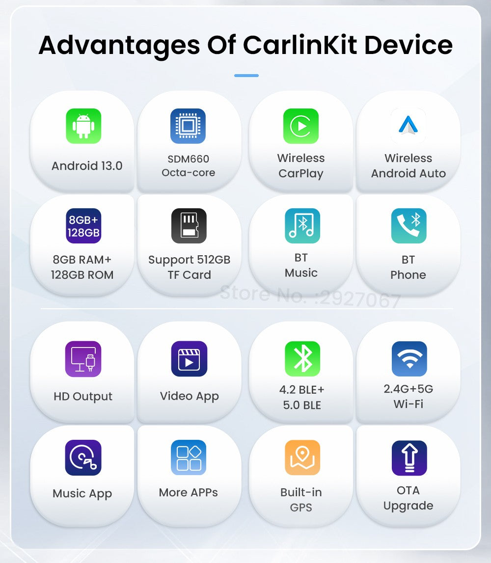 Caja de transmisión de video y TV con Android 13 CarPlay Ai Box SDM660 6225 CarlinKit HDMI inalámbrico para coche OEM 8G + 128G