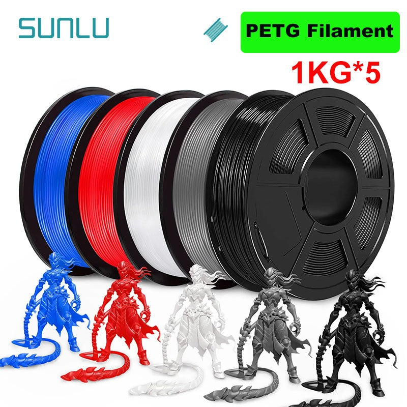 SUNLU Filamento PLA/PETG/PLA PLUS/Transparente de 5 kg, 1.75 mm, 5 Rollos de 1 kg, Filamento 3D para Impresora y Bolígrafo 3D, Enrollado Cuidadosamente