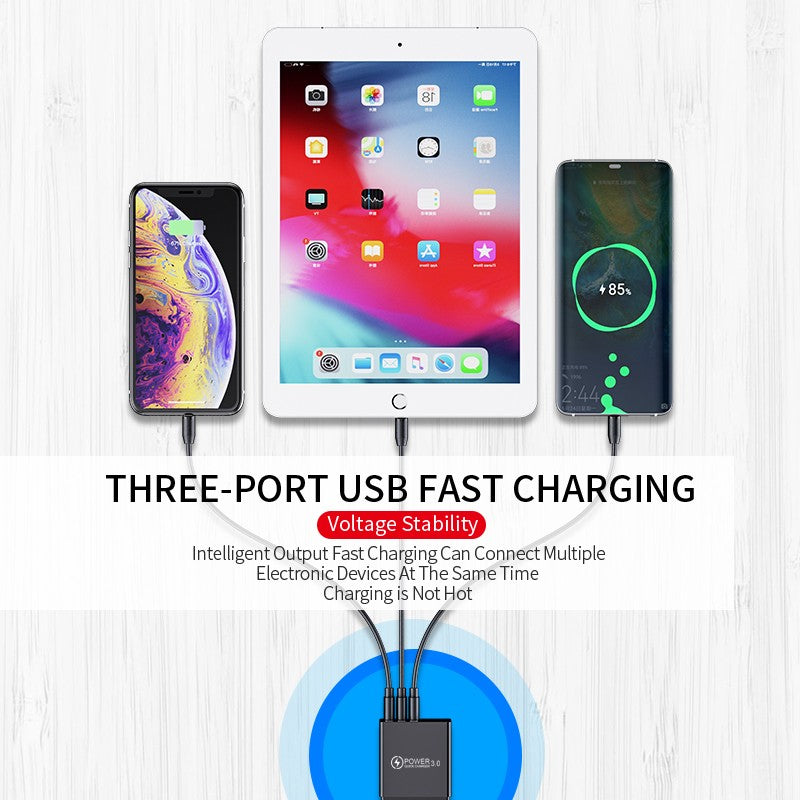 Cargador USB de 3 puertos, adaptador de pared de carga rápida con pantalla Digital LED para Samsung S23 Xiaomi 14 Pro Huawei Mate 60 Redmi