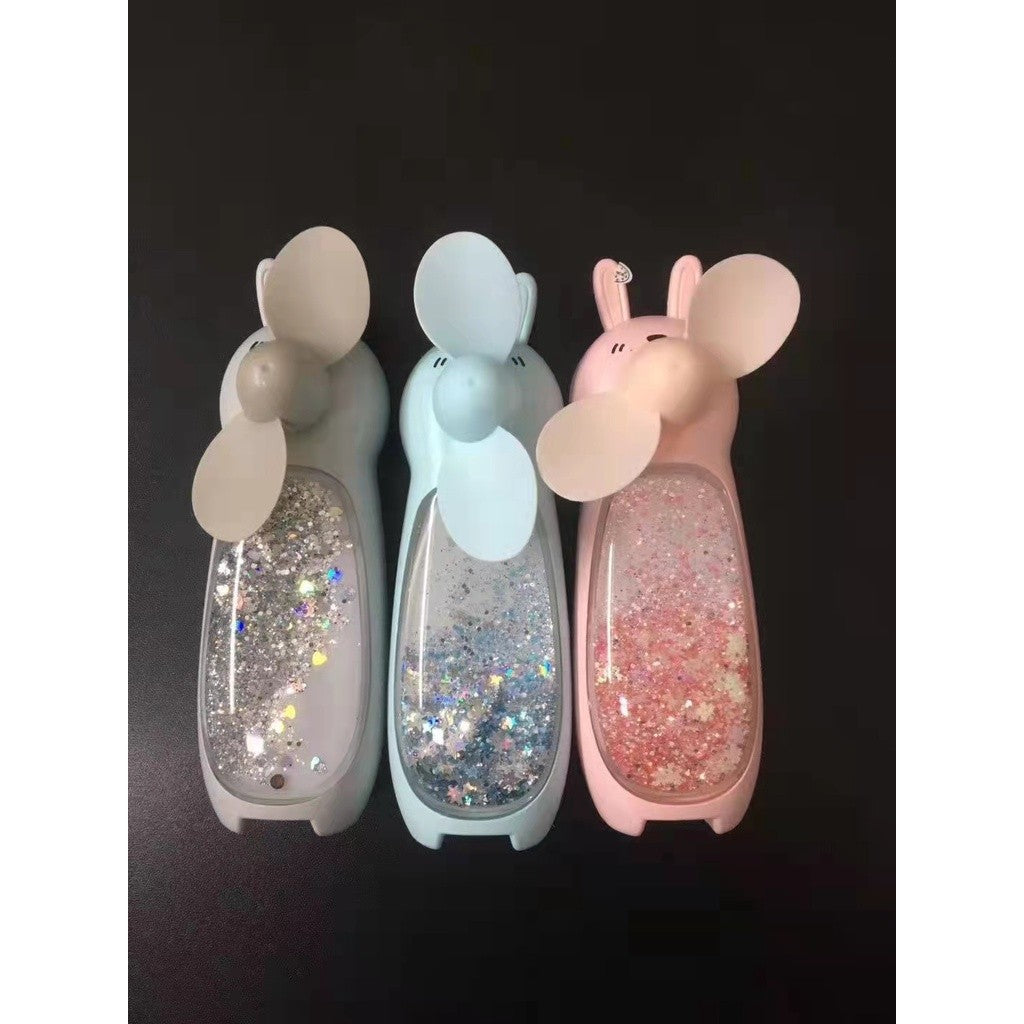 Miniventilador de mano con dibujos animados mullidos (forma de conejo)