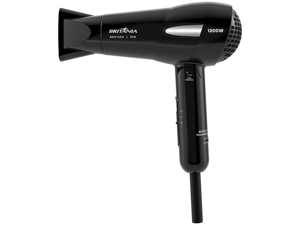 Secador de pelo iónico Britânia Tourmaline, negro, 1200 W, 2 velocidades, BSC1200
