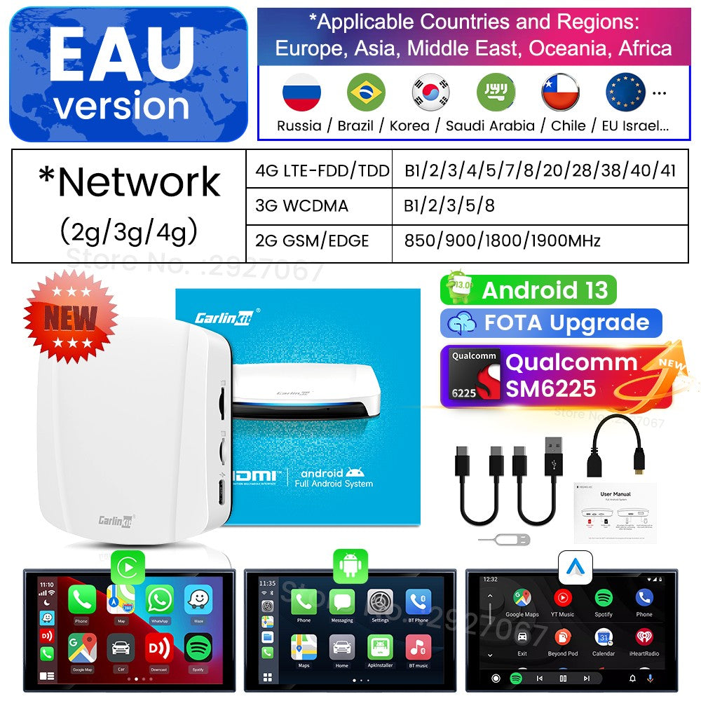 Caja de transmisión de video y TV con Android 13 CarPlay Ai Box SDM660 6225 CarlinKit HDMI inalámbrico para coche OEM 8G + 128G