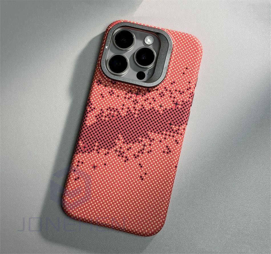 Soporte de aleación para lente MagSafe, funda para iPhone 14, 15 Pro, 13Pro Max, carga inalámbrica, textura de píxeles, dura, PC, cubierta trasera delgada