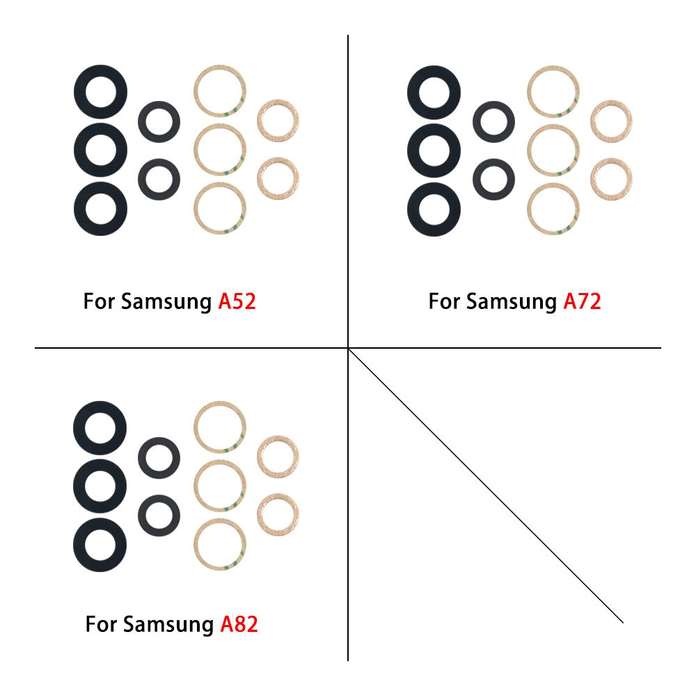Nueva lente de cubierta de cristal de cámara trasera con adhesivo para Samsung A13 A14 23 4G A32 A52 5G A33 A53 A73 A52 A72 A82 A52S A24 A34