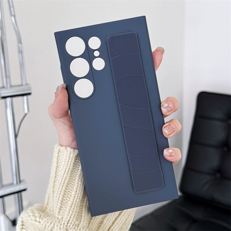 Funda de silicona elástica de lujo con correa para la muñeca para Samsung Galaxy S25Edge S24 S23 Ultra Plus, cubierta fina transparente mate para PC dura a prueba de golpes