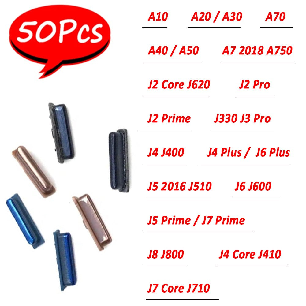 50 unidades, NUEVOS botones laterales de encendido y volumen para Samsung A10 A20 A30 A40 A50 A70 J2 J4 J7 Core J330 j3 Pro J4 J400 J6 J600 J8 J800