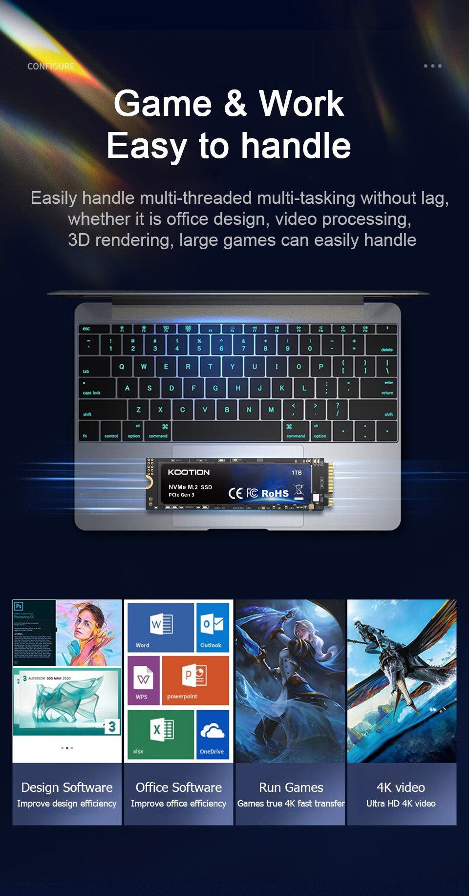 KOOTION X15 Nvme M2 SSD 256GB 512GB 1TB 2TB SSD Nvme PCIe 3,0x4 M.2 2280 disco duro unidad interna de estado sólido para ordenador portátil de escritorio