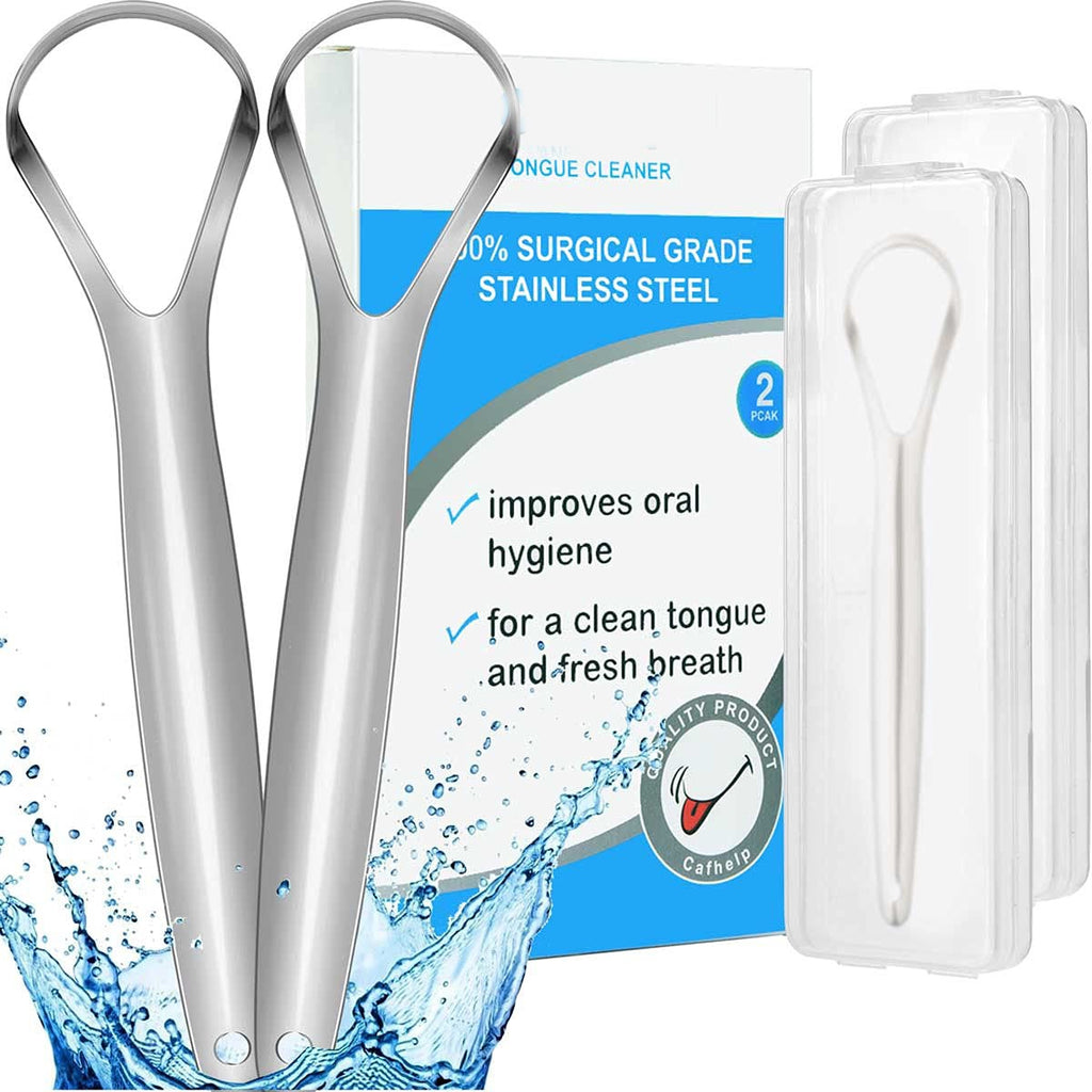 Raspador de lengua de 2 uds, limpiador de lengua de acero inoxidable profesional para reducir el mal aliento, raspadores de lengua de Metal, mejorar la higiene bucal