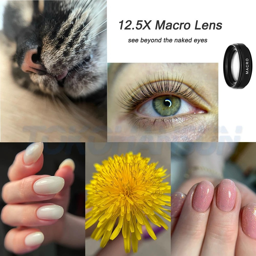 Kit de lentes de teléfono 0,45x súper gran angular y 12,5x lente súper macro lente de cámara HD para iPhone 12 11 Xiaomi Huawei todos los teléfonos móviles