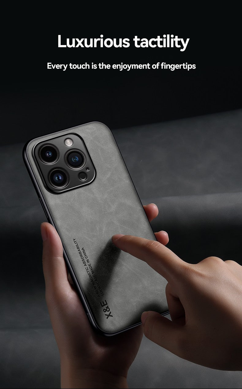 Funda de cuero de lujo para iPhone 16 Pro Max, funda con placa de Metal, soporte para coche, funda para iPhone 16 Pro 16Plus