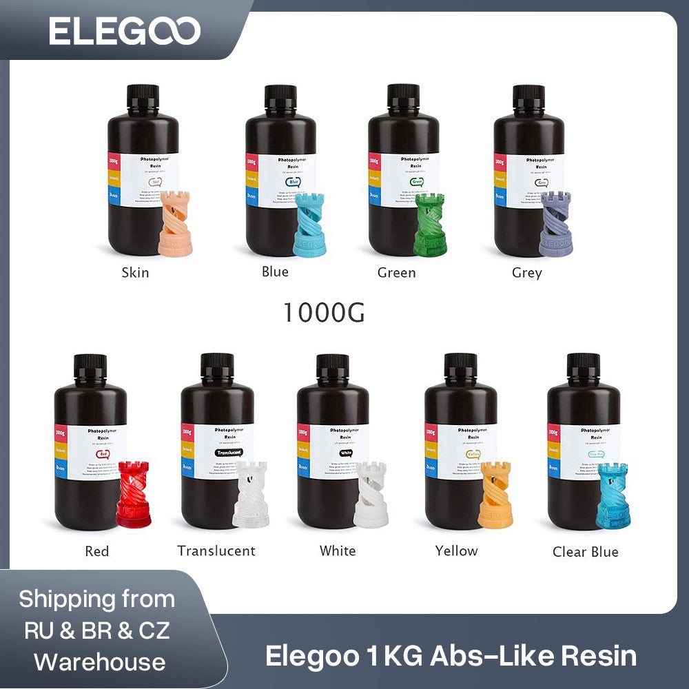 ELEGOO-resina de impresora 3D tipo ABS, resina de fotopolímero estándar tipo ABS de 405nm para impresión LCD 3D, 1000g