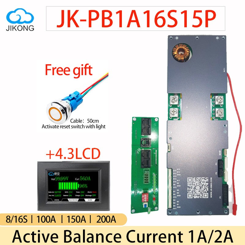 JK inversor BMS 8S 9S 10S 11S 12S 13S 14S 15S 16S BMS inteligente 100A 150A 200A Li-ion LiFePo4 nueva energía BMS 1A 2A equilibrio activo