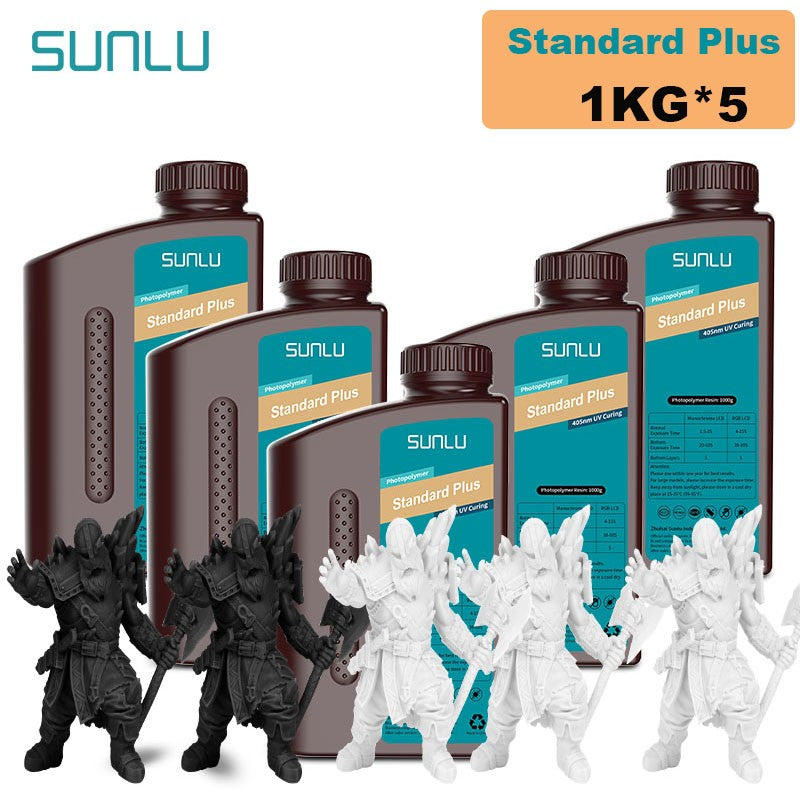 Resina SUNLU 5KG Standard Plus/14K, 1KG/Botella, Resina Fotopolímera de Curado Rápido UV de 405nm para Impresora 3D LCD