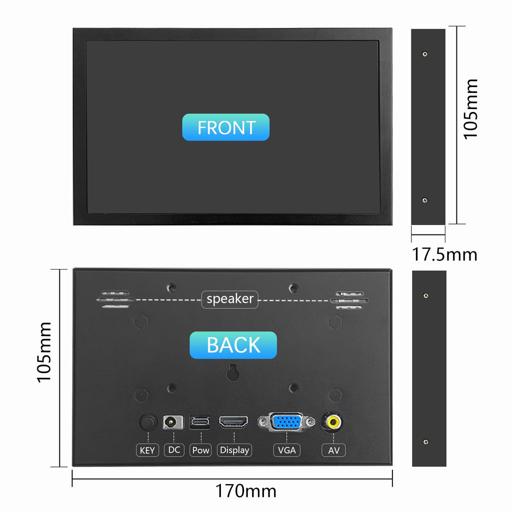LCD1024x600 Monitor LCD HDMI de 7 pulgadas, adecuado para dispositivos de cámara/monitor/proyector, conexión AV/VGA/CC multiinterfaz