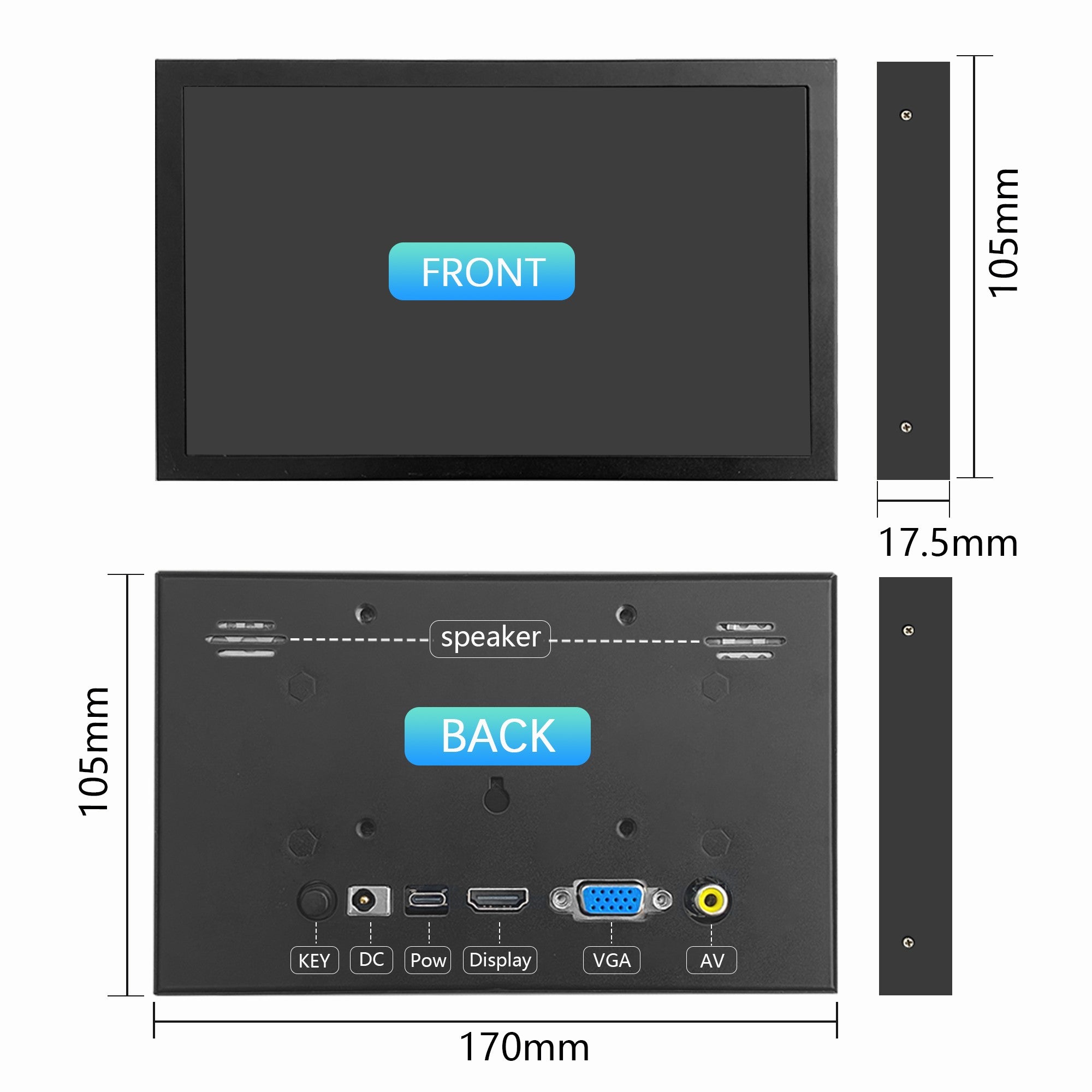LCD1024x600 Monitor LCD HDMI de 7 pulgadas, adecuado para dispositivos de cámara/monitor/proyector, conexión AV/VGA/CC multiinterfaz