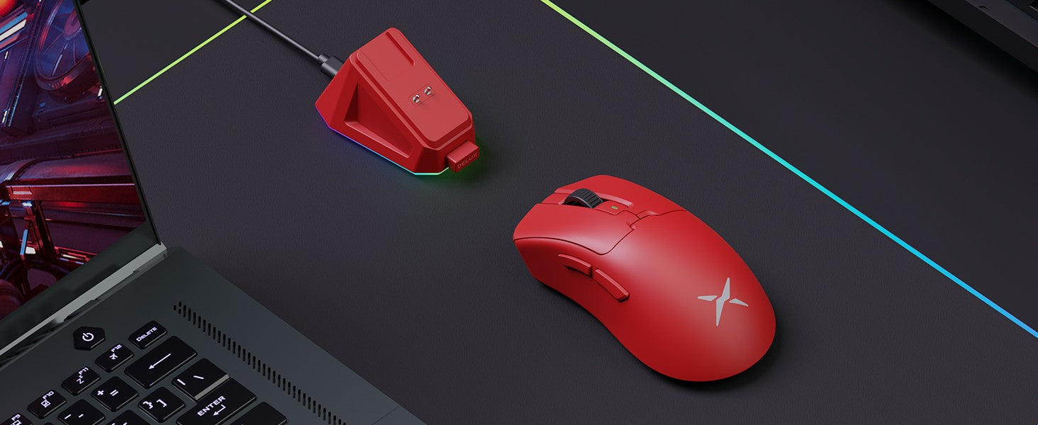 Ratón inalámbrico para juegos Delux M900 PRO, ergonómico, 8K, velocidad de orolling PAW3395 BK3633, base de carga RGB de 63g para PC y portátil de mano grande derecha