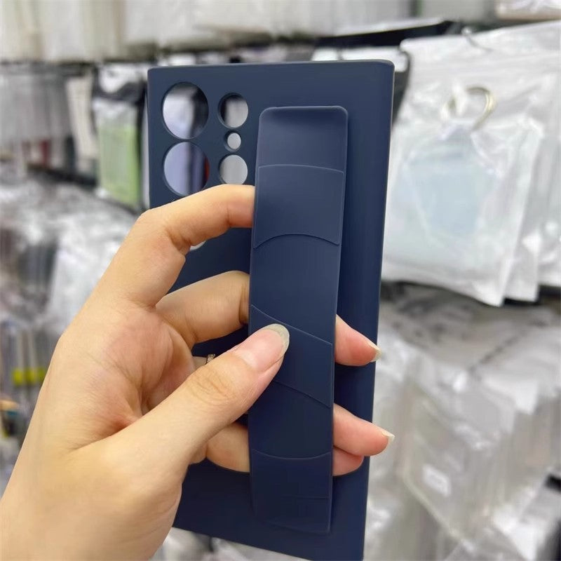 Funda de silicona elástica de lujo con correa para la muñeca para Samsung Galaxy S25Edge S24 S23 Ultra Plus, cubierta fina transparente mate para PC dura a prueba de golpes
