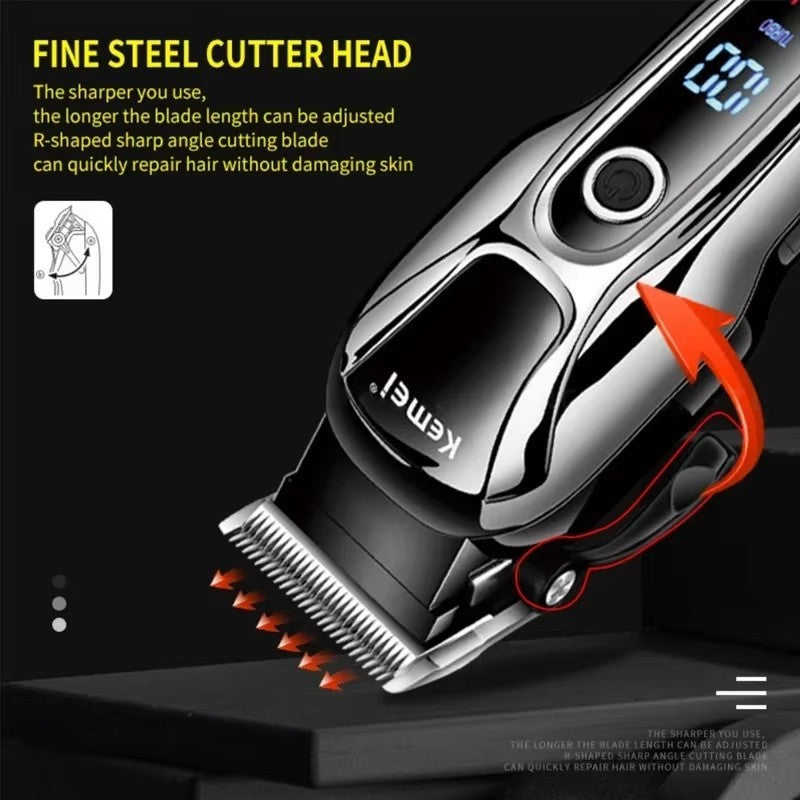 Kemei-cortadora de pelo KM-1990 para hombre, dispositivo profesional con pantalla LED, ajustable