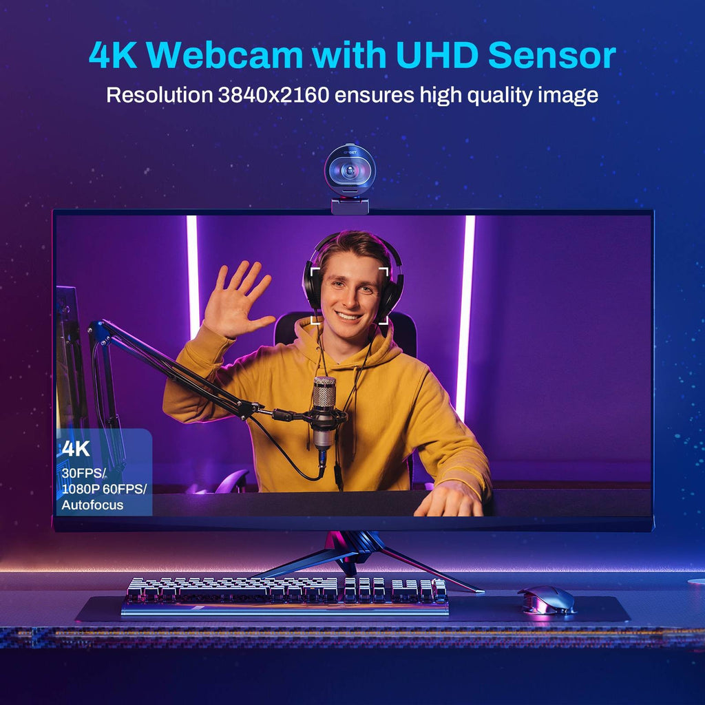 Cámara Web 4K 1080P 60FPS con Enfoque Automático, Cámara Web para Transmisión en Vivo EMEET S600 con Micrófonos y Cubierta de Privacidad para Tiktok/YouTube