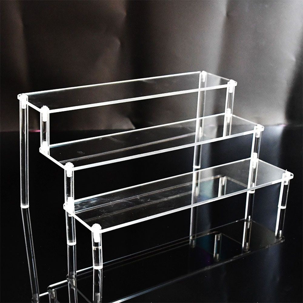 Soporte de exhibición acrílico de 1-4 niveles, estante de exhibición duradero para magdalenas, Perfume, muñeca, caja ciega Trapezoidal transparente, estante de almacenamiento