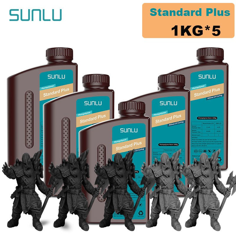 Resina SUNLU 5KG Standard Plus/14K, 1KG/Botella, Resina Fotopolímera de Curado Rápido UV de 405nm para Impresora 3D LCD