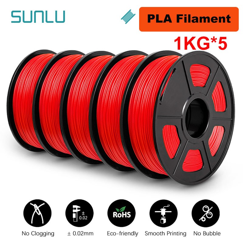 SUNLU Filamento PLA/PETG/PLA PLUS/Transparente de 5 kg, 1.75 mm, 5 Rollos de 1 kg, Filamento 3D para Impresora y Bolígrafo 3D, Enrollado Cuidadosamente