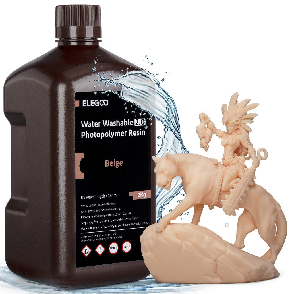 Resina para Impresora 3D ELEGOO, 2 kg, 405 nm, Curado UV, Lavable con Agua, para Impresión 3D LCD, Alta Precisión, Bajo Olor, Gris 2000 g