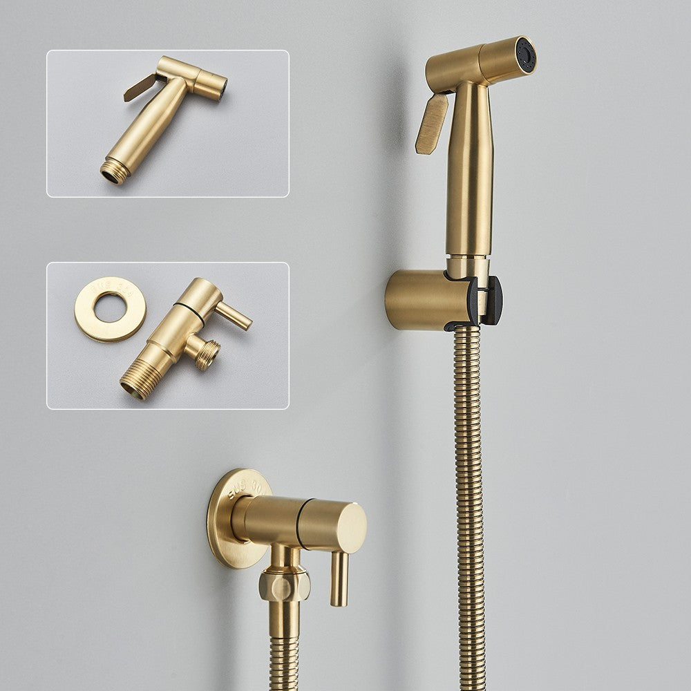 Grifo rociador de bidé negro, grifo individual de agua fría de acero inoxidable para baño, válvula Shattaf, juego de chorro montado en la pared